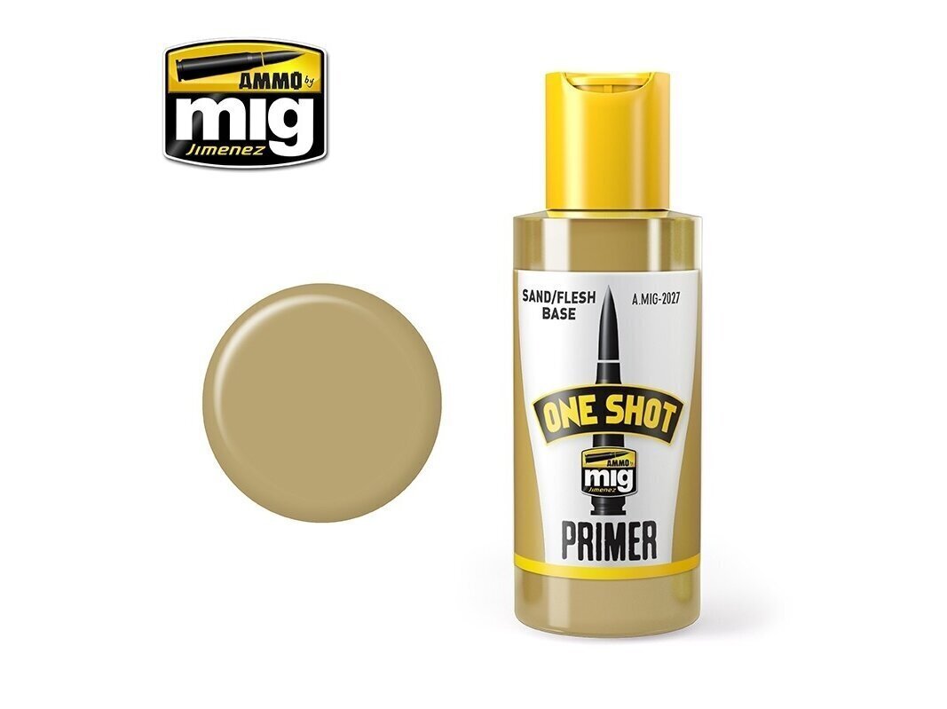 AMMO MIG - ONE SHOT PRIMER (Gruntskrāsas) - SAND FLESH, 60ml. AMIG2027 цена и информация | Modelēšanas un zīmēšanas piederumi | 220.lv