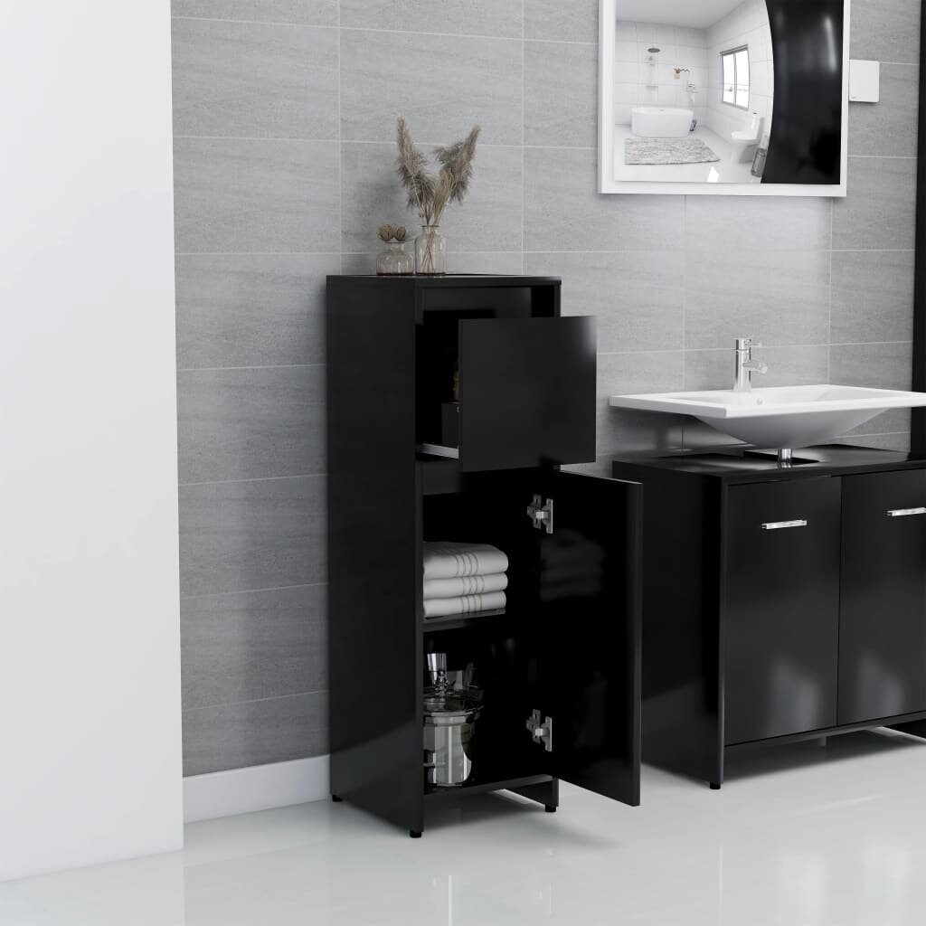 vidaXL vannasistabas skapītis, melns, 30x30x95 cm, skaidu plāksne cena un informācija | Vannas istabas skapīši | 220.lv