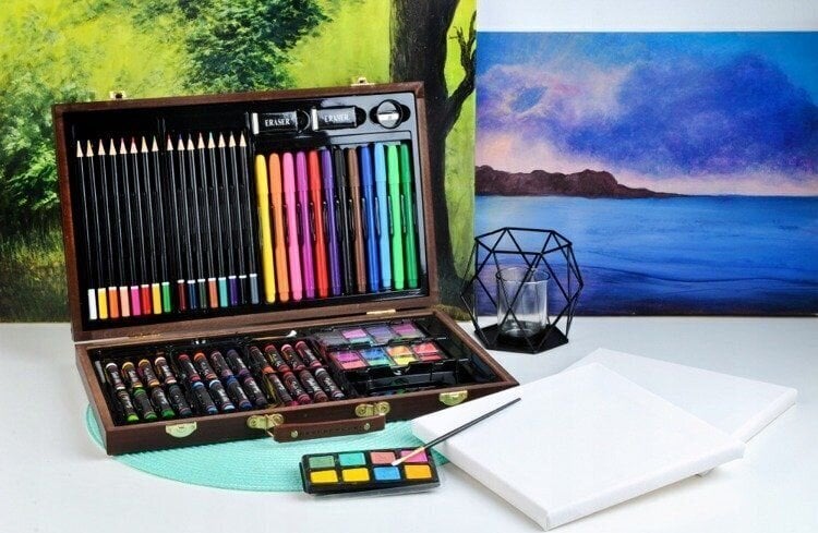 Profesionāls zīmēšanas komplekts koka koferī Artist Painter, 81 d. цена и информация | Modelēšanas un zīmēšanas piederumi | 220.lv