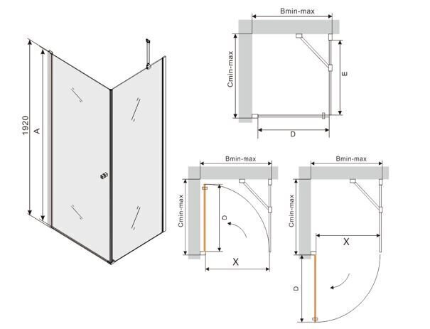 Dušas kabīne Mexen Pretoria 80x70,80,90,100 cm, gold cena un informācija | Dušas kabīnes | 220.lv