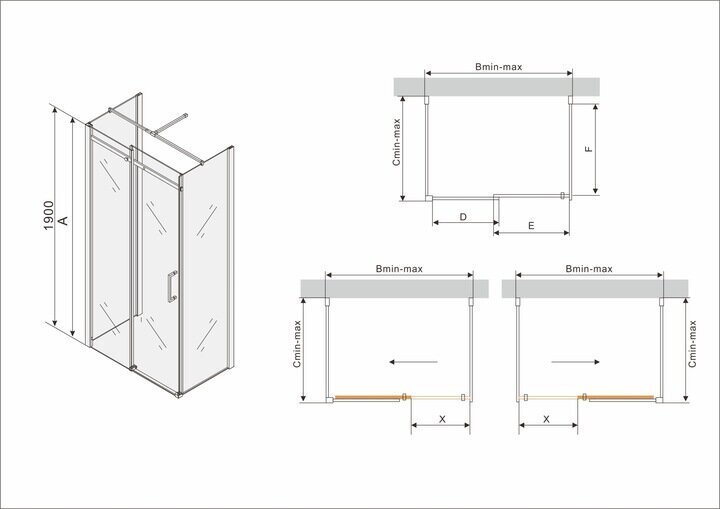 3-ju sienu dušas kabīne Mexen Omega, 8 mm, 130x80,90,100 cm cena un informācija | Dušas kabīnes | 220.lv