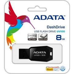 Флешка Adata UV100, 8 ГБ, USB 2.0, черная цена и информация | USB накопители | 220.lv