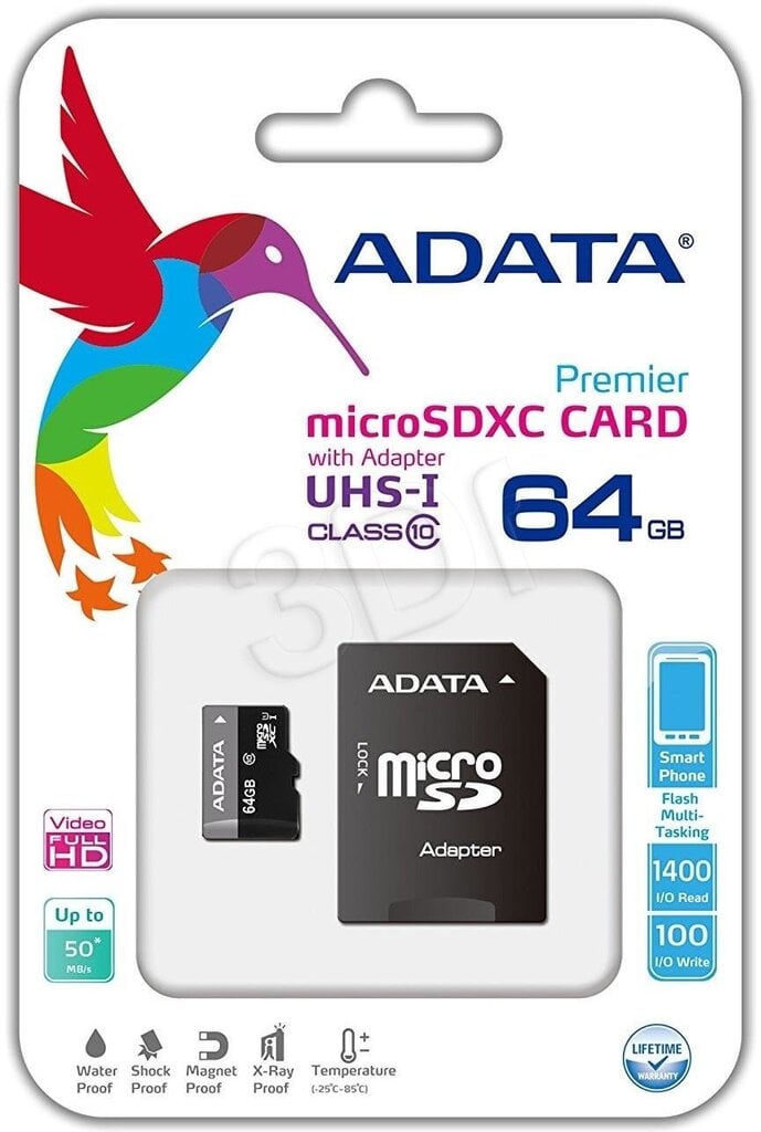 ADATA Premier UHS-I 64 GB, MicroSDXC, Fl цена и информация | Atmiņas kartes mobilajiem telefoniem | 220.lv