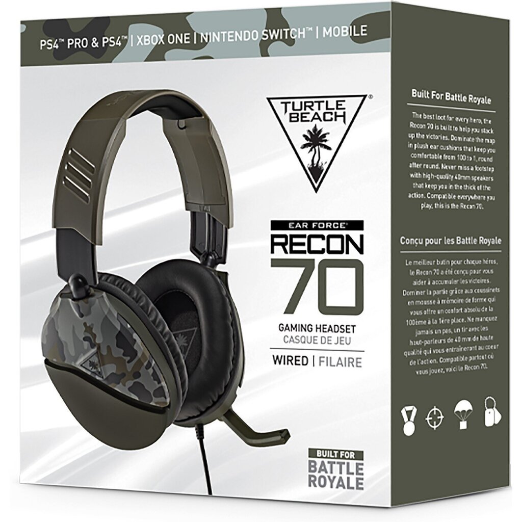 Vadu spēļu austiņas Turtle Beach Recon 70 - Green Camouflage (visas konsoles, dators) cena un informācija | Austiņas | 220.lv