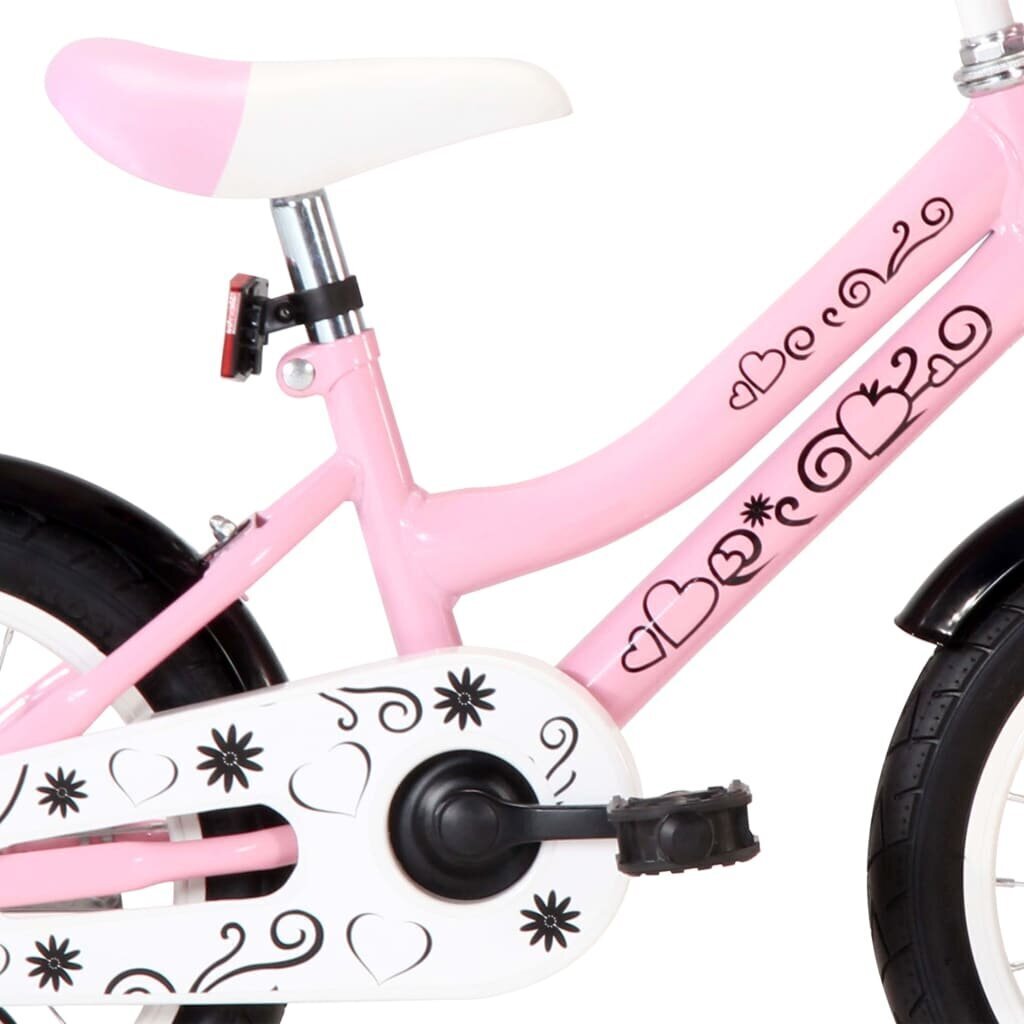 vidaXL bērnu velosipēds ar priekšējo bagāžnieku, 14 collas, balts,rozā cena un informācija | Velosipēdi | 220.lv