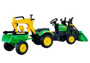 Педалями движимый трактор с прицепом и 2 ковшами Benson, зеленый цена и информация | Игрушки для мальчиков | 220.lv