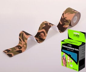 Kinezioloģiskais teips ProSlim/T-active 5cm x 5m - Zaļš Camo цена и информация | Ортезы и бандажи | 220.lv