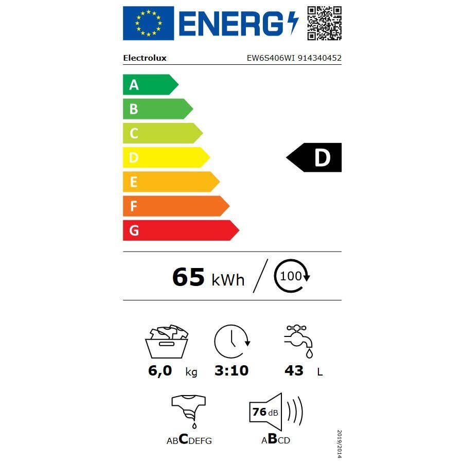 Veļas mašīna Electrolux EW6S406WI cena un informācija | Veļas mašīnas | 220.lv