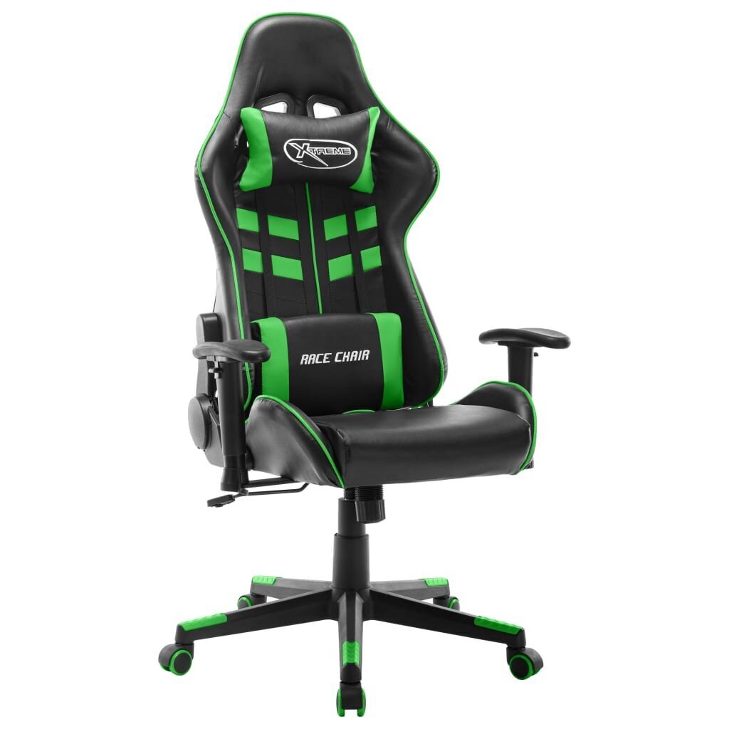 vidaXL datorspēļu krēsls, melns un zaļš, mākslīgā āda cena un informācija | Biroja krēsli | 220.lv