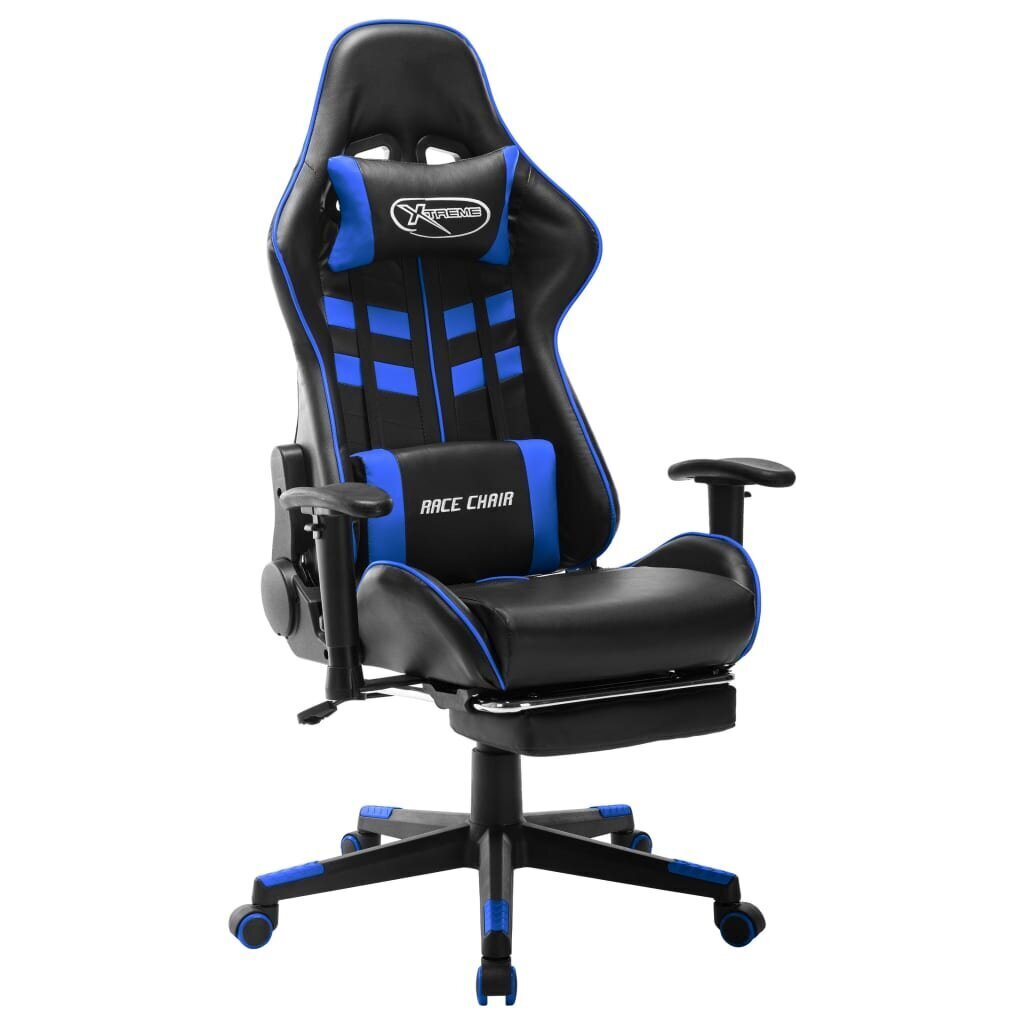 vidaXL datorspēļu krēsls ar kāju balstu, melns un zils, mākslīgā āda цена и информация | Biroja krēsli | 220.lv