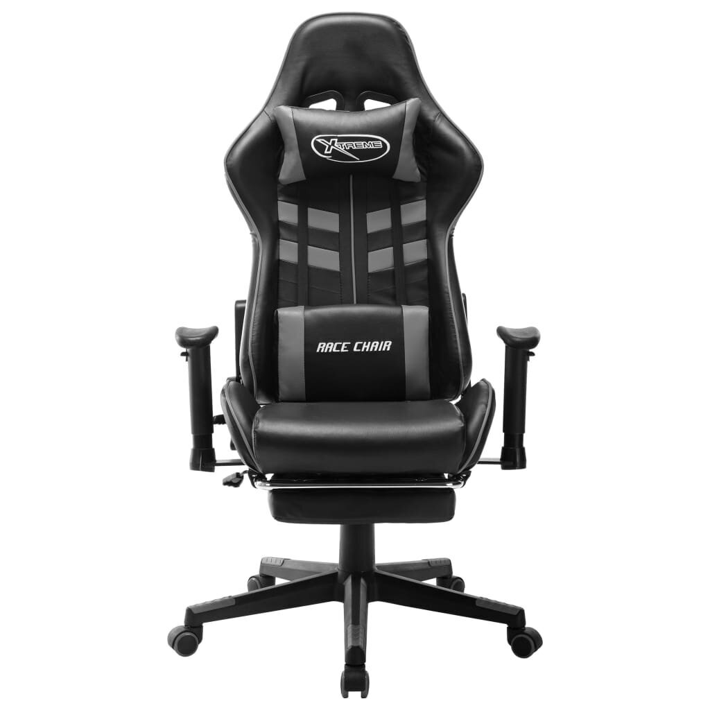 vidaXL datorspēļu krēsls ar kāju balstu, melns un pelēks, mākslīgā āda cena un informācija | Biroja krēsli | 220.lv