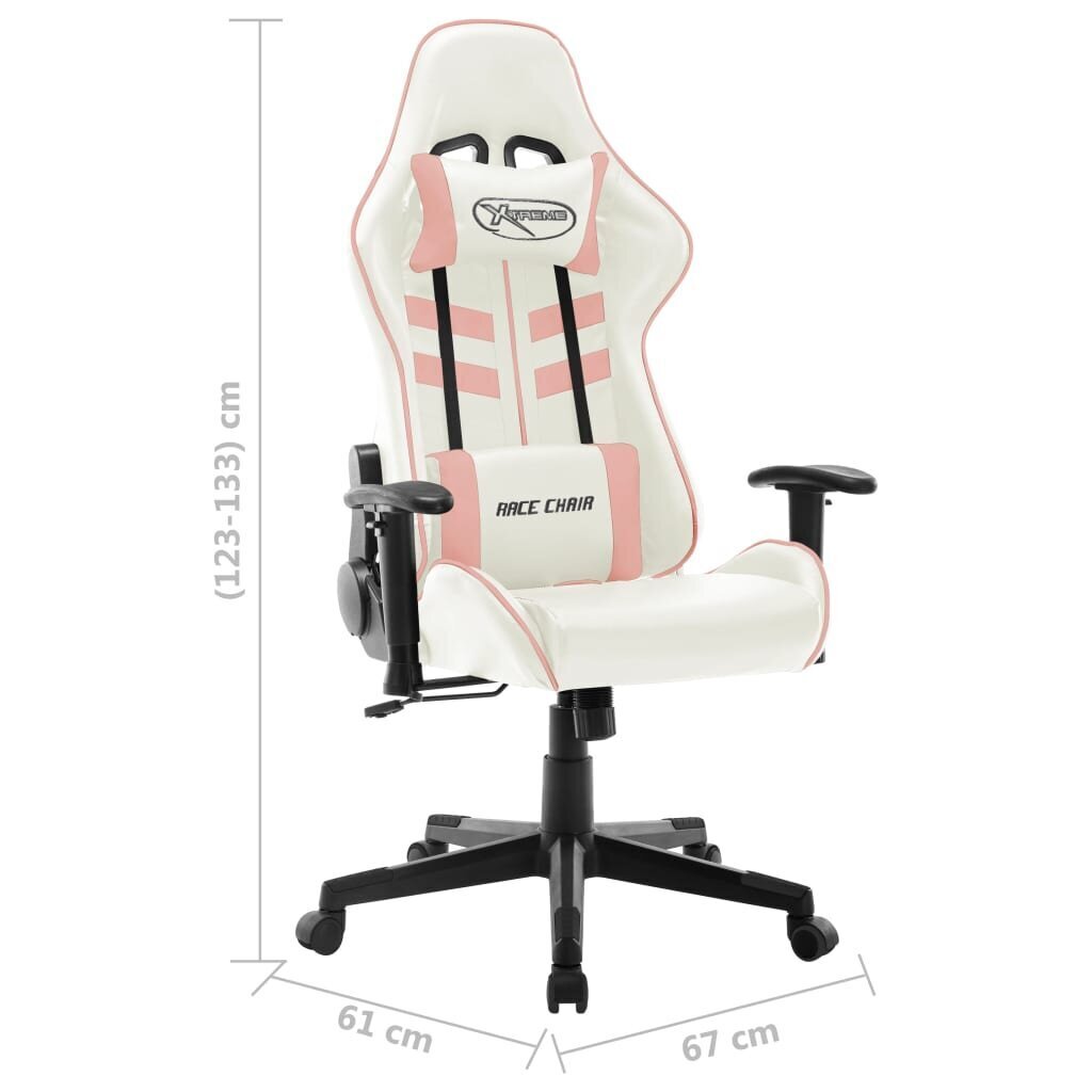 vidaXL datorspēļu krēsls, balts un rozā, mākslīgā āda cena un informācija | Biroja krēsli | 220.lv