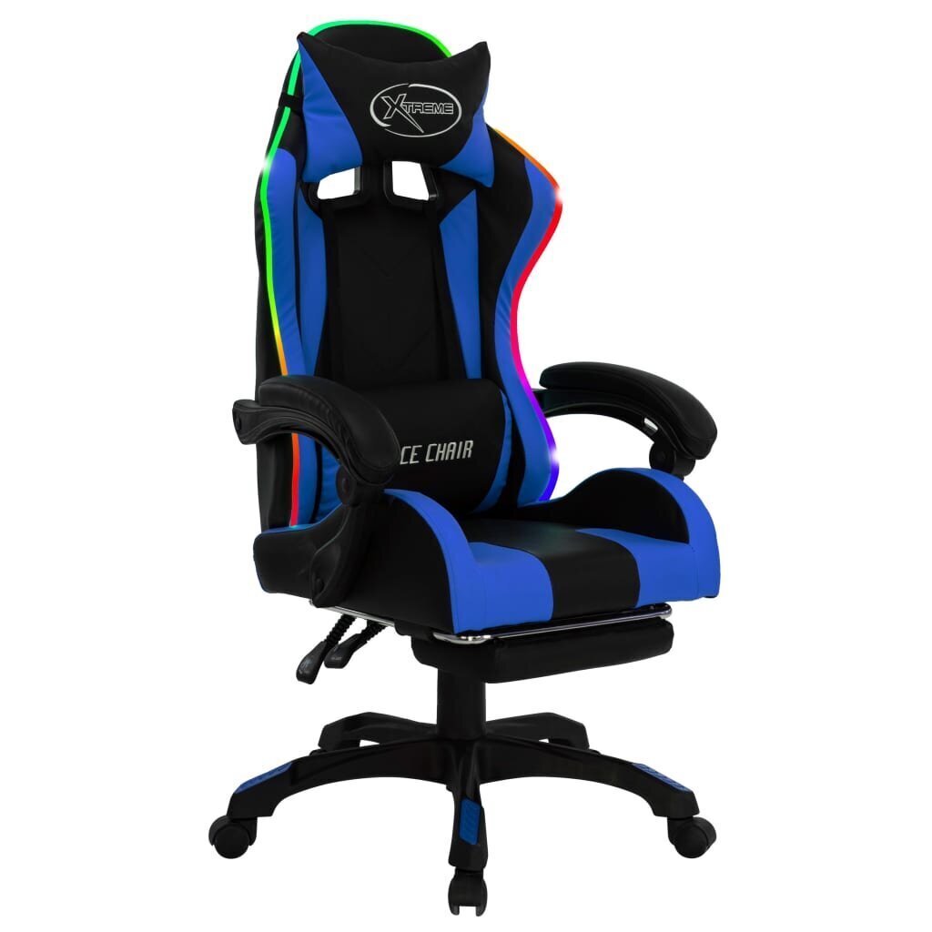 vidaXL datorspēļu krēsls ar LED gaismām, zils un melns, mākslīgā āda cena un informācija | Biroja krēsli | 220.lv