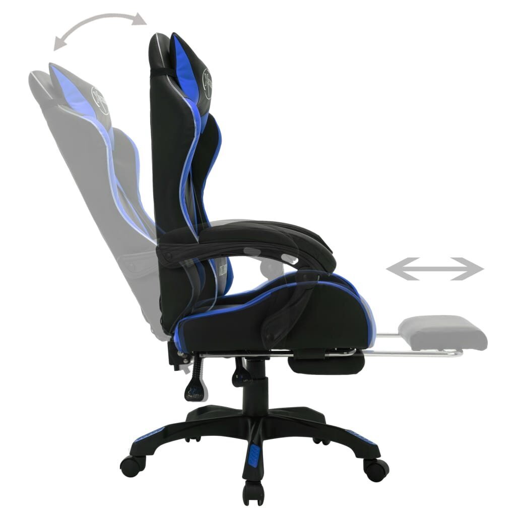 vidaXL datorspēļu krēsls ar LED gaismām, zils un melns, mākslīgā āda цена и информация | Biroja krēsli | 220.lv