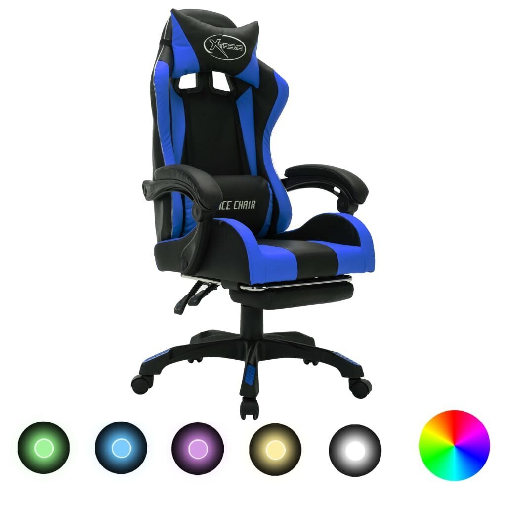 vidaXL datorspēļu krēsls ar LED gaismām, zils un melns, mākslīgā āda cena un informācija | Biroja krēsli | 220.lv