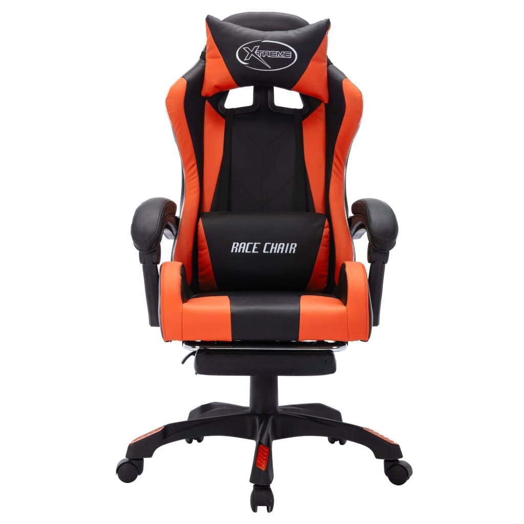 vidaXL datorspēļu krēsls ar LED gaismām, oranžs un melns, mākslīgā āda cena un informācija | Biroja krēsli | 220.lv