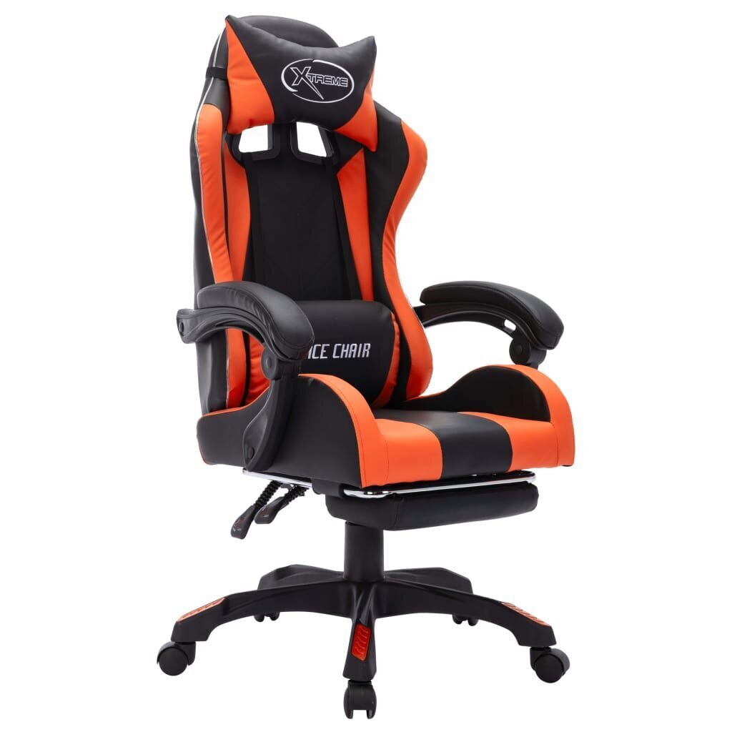 vidaXL datorspēļu krēsls ar LED gaismām, oranžs un melns, mākslīgā āda cena un informācija | Biroja krēsli | 220.lv