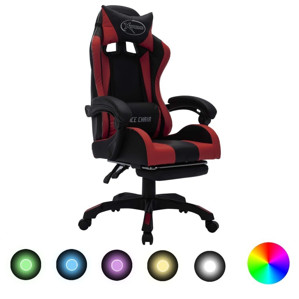 vidaXL datorspēļu krēsls ar LED gaismām, sarkans un melns, mākslīgā āda cena un informācija | Biroja krēsli | 220.lv