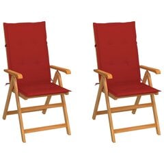 vidaXL dārza krēsli ar sarkaniem spilveniem, 2 gab., masīvs tīkkoks cena un informācija | Dārza krēsli | 220.lv