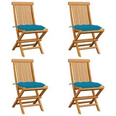 vidaXL dārza krēsli ar gaiši ziliem spilveniem, 4 gab., tīkkoks cena un informācija | Dārza krēsli | 220.lv