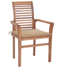 vidaXL ēdamistabas krēsli ar smilškrāsas spilveniem, 2 gab., tīkkoks cena un informācija | Dārza krēsli | 220.lv