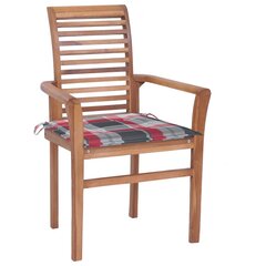 vidaXL ēdamistabas krēsli ar rūtainiem spilveniem, 2 gab., tīkkoks cena un informācija | Dārza krēsli | 220.lv