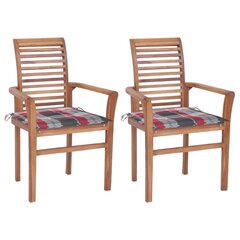 vidaXL ēdamistabas krēsli ar rūtainiem spilveniem, 2 gab., tīkkoks cena un informācija | Dārza krēsli | 220.lv