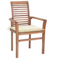 vidaXL ēdamistabas krēsli ar krēmkrāsas spilveniem, 4 gab., tīkkoks cena un informācija | Virtuves un ēdamistabas krēsli | 220.lv