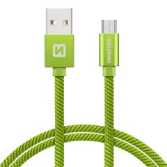 Swissten Textile Universāls Micro USB Datu un Uzlādes Kabelis 2m Zaļš цена и информация | Кабели для телефонов | 220.lv