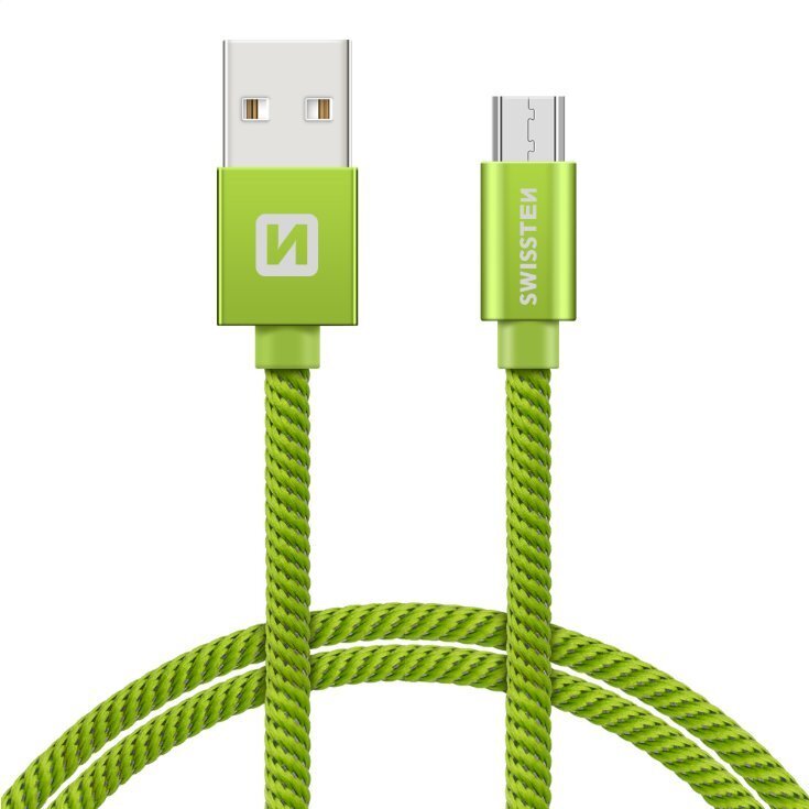 Swissten Textile Universāls Micro USB Datu un Uzlādes Kabelis 2m Zaļš cena un informācija | Savienotājkabeļi | 220.lv