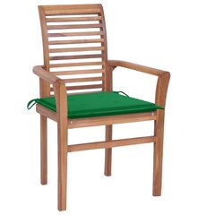 vidaXL ēdamistabas krēsli ar zaļiem spilveniem, 4 gab., tīkkoks cena un informācija | Dārza krēsli | 220.lv
