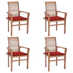 vidaXL ēdamistabas krēsli ar sarkaniem spilveniem, 4 gab., tīkkoks цена и информация | Садовые стулья, кресла, пуфы | 220.lv