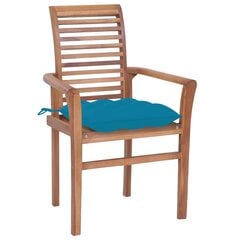 vidaXL ēdamistabas krēsli ar ziliem spilveniem, 4 gab., tīkkoks цена и информация | Садовые стулья, кресла, пуфы | 220.lv