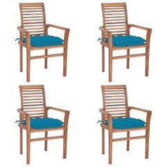 vidaXL ēdamistabas krēsli ar ziliem spilveniem, 4 gab., tīkkoks цена и информация | Садовые стулья, кресла, пуфы | 220.lv