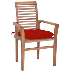 vidaXL ēdamistabas krēsli ar sarkaniem spilveniem, 4 gab., tīkkoks цена и информация | Садовые стулья, кресла, пуфы | 220.lv