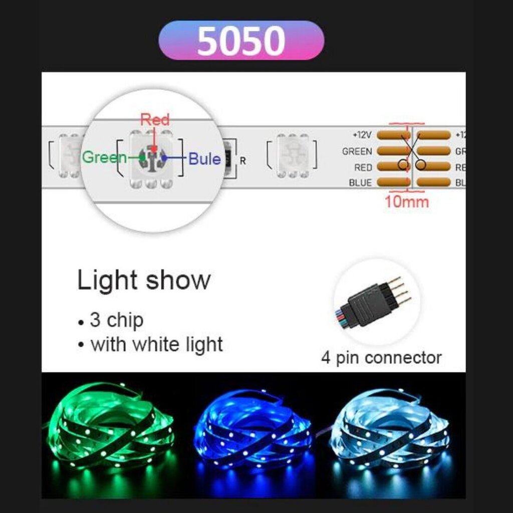 Viedā RGB 5050 LED lente ar bluetooth funkciju, 15 m ar mūzikas sinhronizāciju cena un informācija | LED lentes | 220.lv