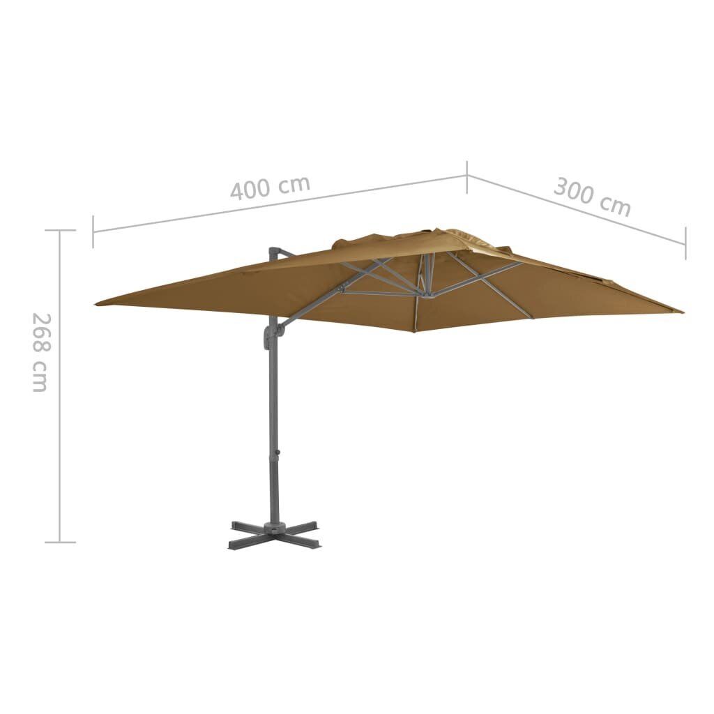 vidaXL dārza saulessargs ar alumīnija kātu, 400x300 cm, pelēkbrūns cena un informācija | Saulessargi, markīzes un statīvi | 220.lv