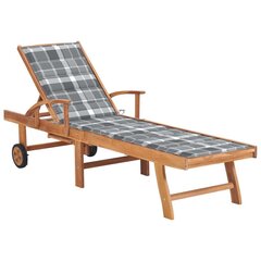 vidaXL sauļošanās zvilnis ar rūtainu matraci, masīvs tīkkoks cena un informācija | Sauļošanās krēsli | 220.lv
