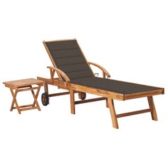 vidaXL sauļošanās zvilnis ar galdu un matraci, masīvs tīkkoks cena un informācija | Sauļošanās krēsli | 220.lv