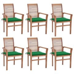 vidaXL ēdamistabas krēsli ar zaļiem spilveniem, 6 gab., tīkkoks cena un informācija | Dārza krēsli | 220.lv