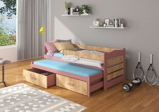 Gulta ADRK Furniture Tiarro 90x200 cm ar sānu aizsardzību, brūna/rozā цена и информация | Детские кровати | 220.lv