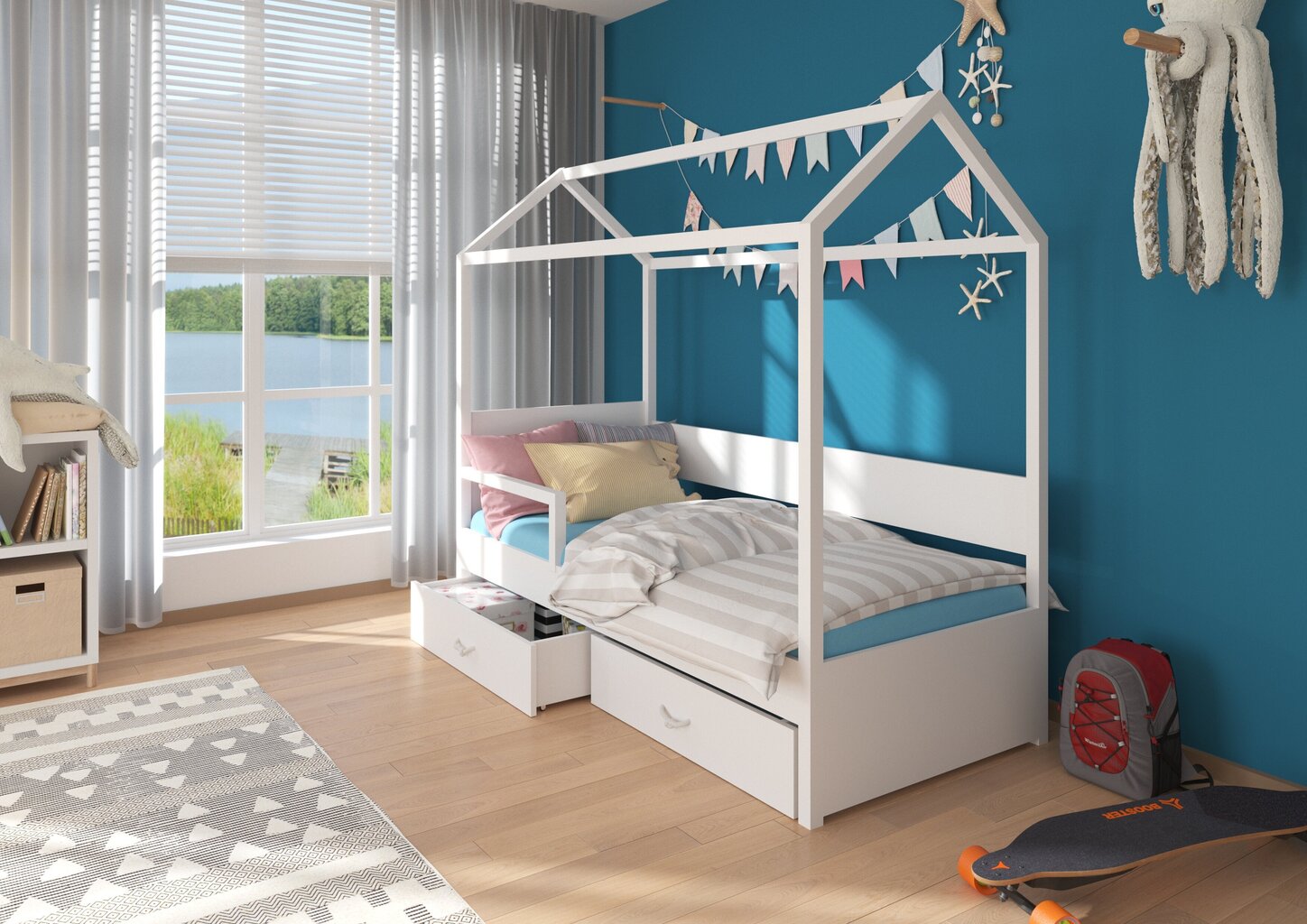 Gulta ADRK Furniture Otello 80x180 cm ar sānu aizsardzību, balta cena un informācija | Bērnu gultas | 220.lv
