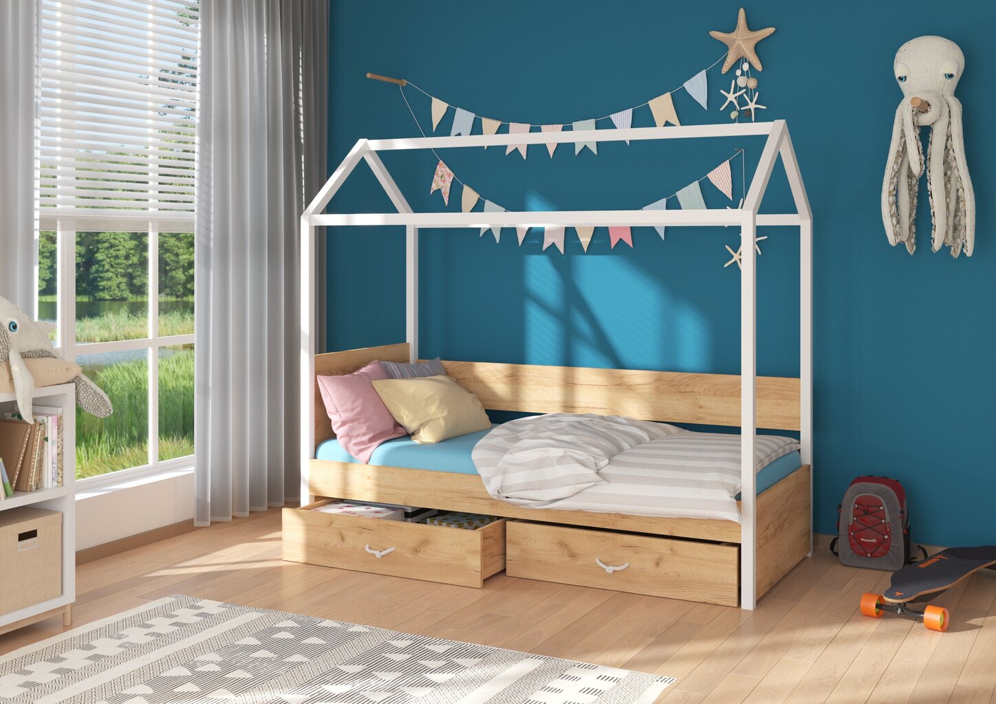 Gulta ADRK Furniture Otello 90x200 cm, brūna/balta cena un informācija | Bērnu gultas | 220.lv