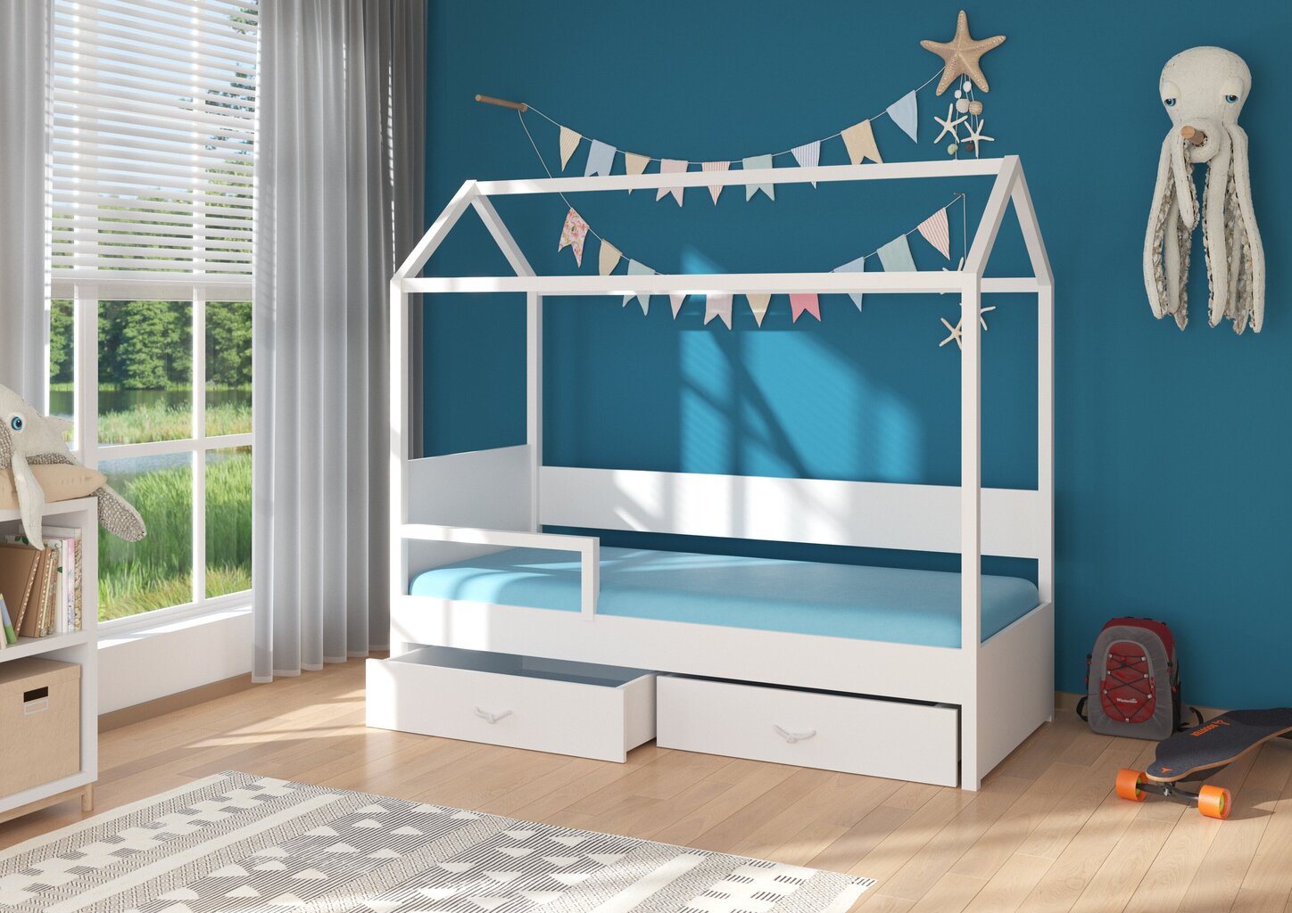 Gulta ADRK Furniture Otello 90x200 cm ar sānu aizsardzību, balta/rozā cena un informācija | Bērnu gultas | 220.lv