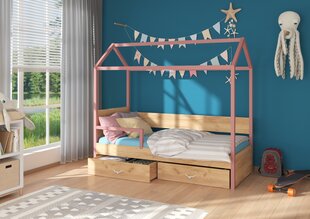 Gulta ADRK Furniture Otello 90x200 cm ar sānu aizsardzību, brūna/rozā cena un informācija | Bērnu gultas | 220.lv