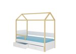 Gulta ADRK Furniture Otello 90x200 cm ar sānu aizsardzību, balta/gaiši brūna