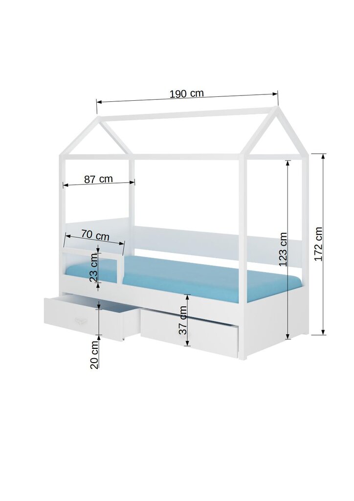 Gulta ADRK Furniture Otello 90x200 cm ar sānu aizsardzību, balta/gaiši brūna cena un informācija | Bērnu gultas | 220.lv