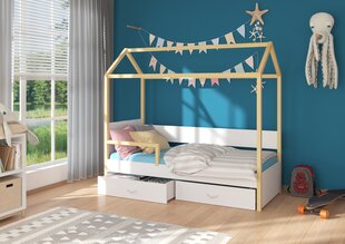 Кровать ADRK Furniture Otello 90x200 см с боковой защитой, белая/светло-коричневая цена и информация | Детские кровати | 220.lv