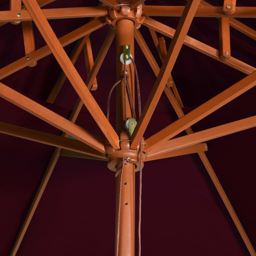 vidaXL saulessargs ar dubultu jumtu un koka kātu, ķirsis, 270 cm cena un informācija | Saulessargi, markīzes un statīvi | 220.lv