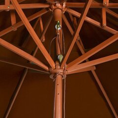 vidaXL saulessargs ar dubultu jumtu un koka kātu, terakotas krāsā, 270 cm цена и информация | Зонты, маркизы, стойки | 220.lv